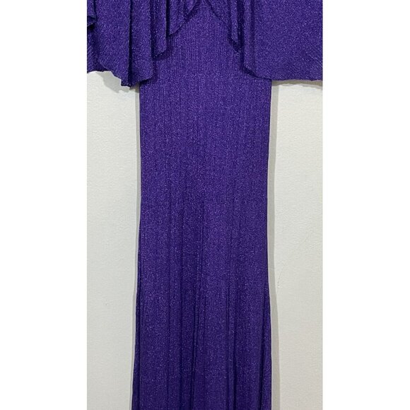 Zara Small Purple Metallic Thread Cape Maxi Dress Gown Evening Knit Shimmer Boho - Picture 7 of 13